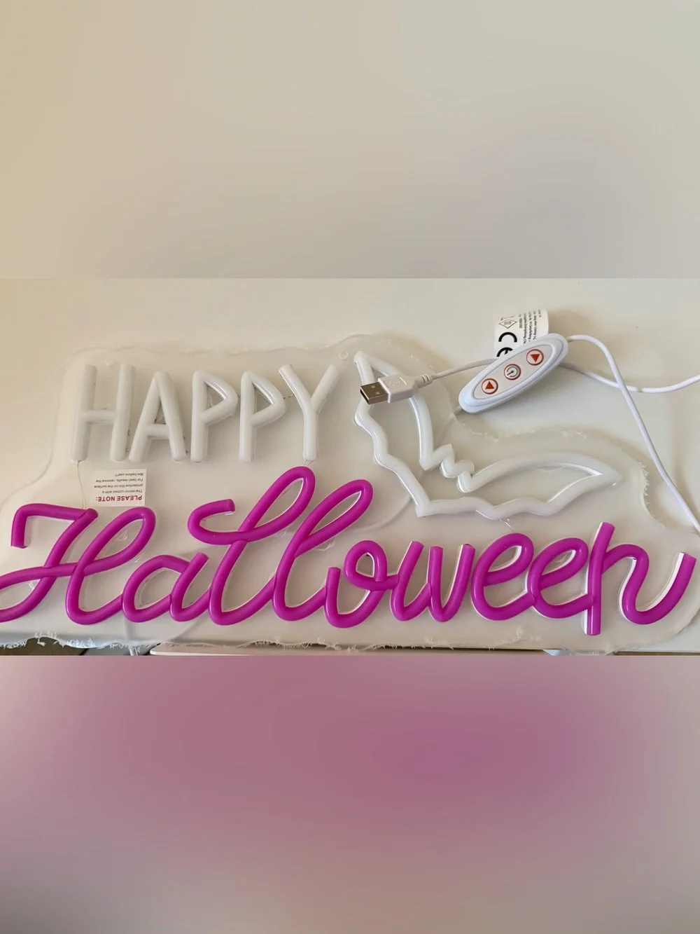 Happy Halloween LED Neon Sign - Pink and White -